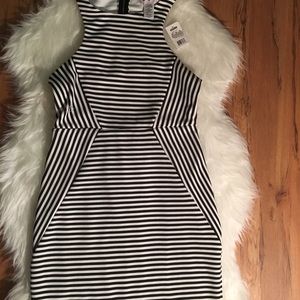 Three Pink Hearts Black and White Stripped Dress.